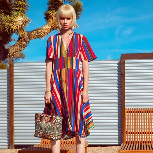 Autumn Adeigbo Striped V-Neck Astrid Dress sz 2 - Picture 2 of 12